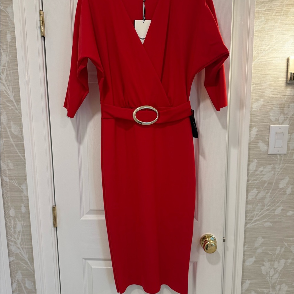 Elegant Red Wrap Dress with Belt